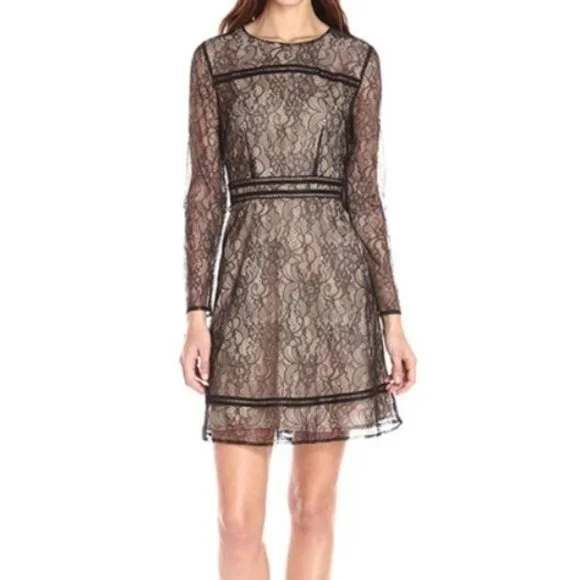 cynthia steffe black lace dress Cynthia Steffe A-Line Dress Womens Small Black Stretch Lace Trim Cocktail